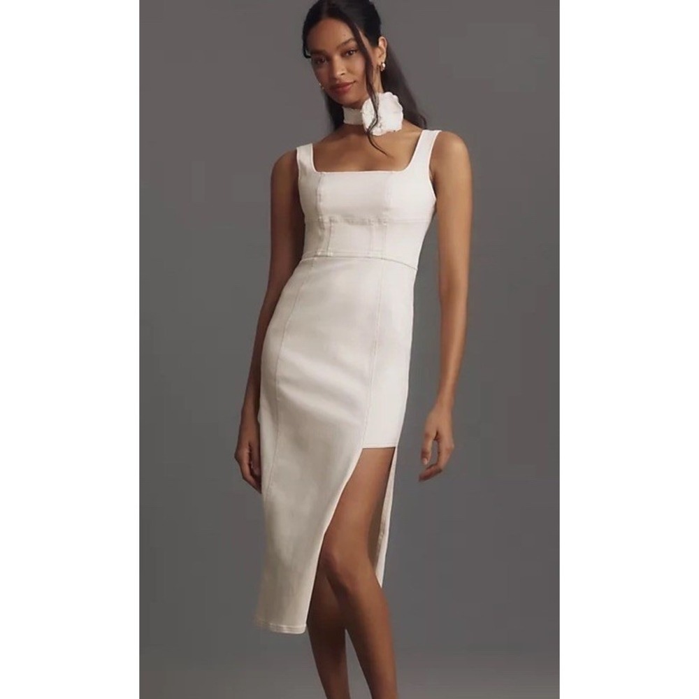 Anthropologie Pilcro Square-Neck Side-Slit‎ Midi Ivory Dress Size 12